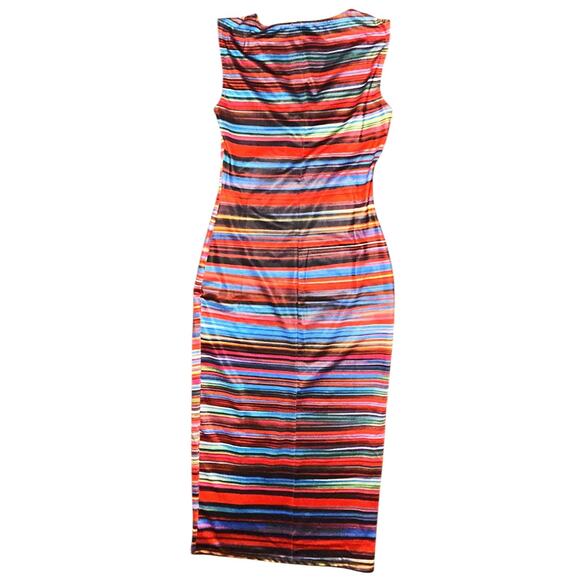 NWT Flamingo Striped Ring Linked Hollow Out Stretch Midi Dress Women's Small - Picture 6 of 9